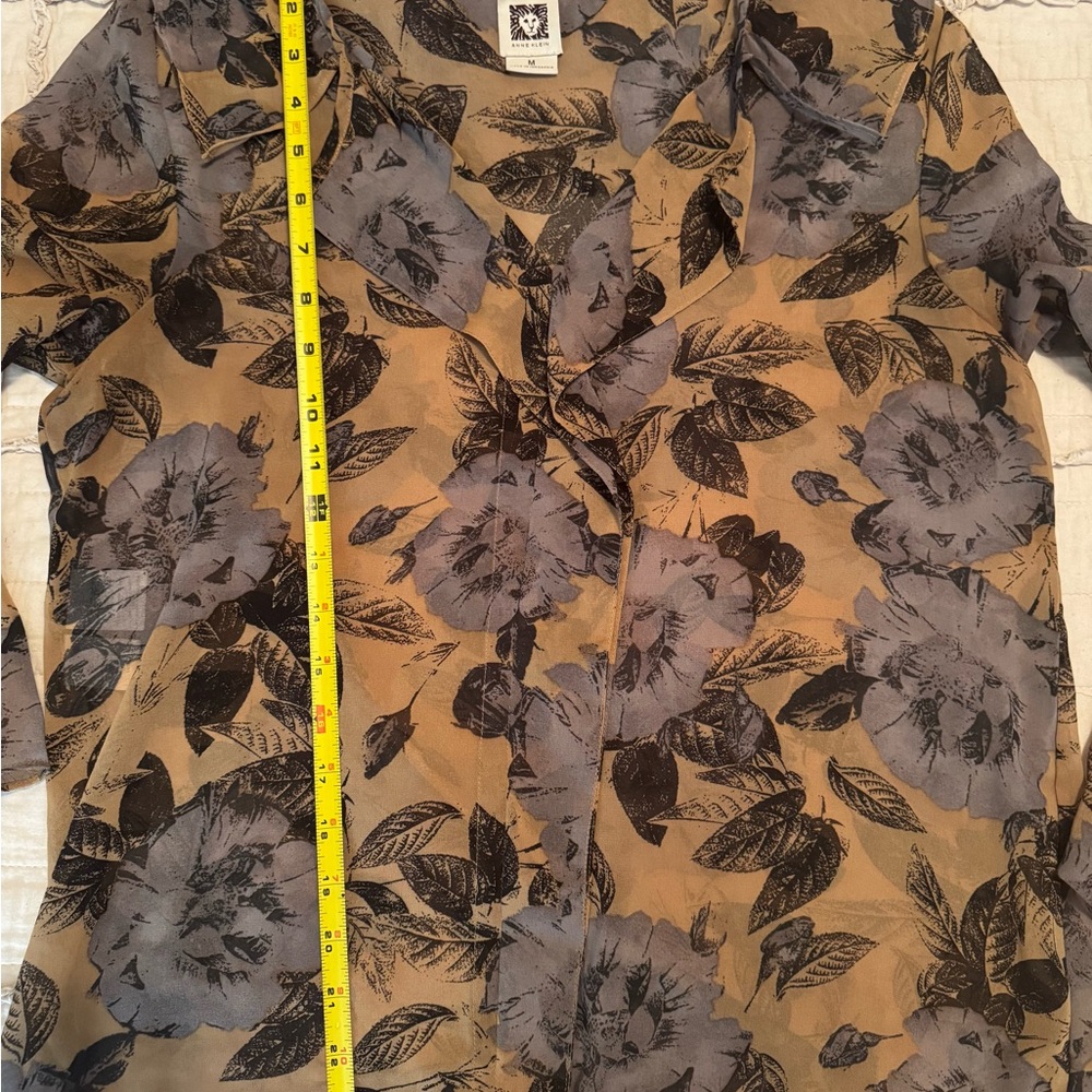 Anne Klein Floral Sheer Blouse - Brown and Gray - Picture 7 of 9